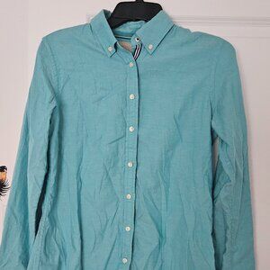 Banana Republic SHIRT WOMEN SMALL Button Down Oxford COTTON TEAL PREPPY ACADEMIA
